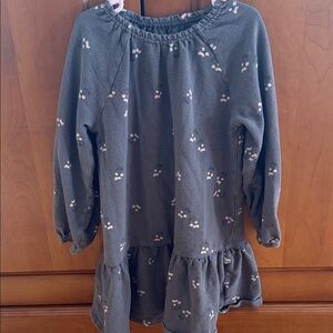 Girls' Gray Floral Ruffle-Hem Dress